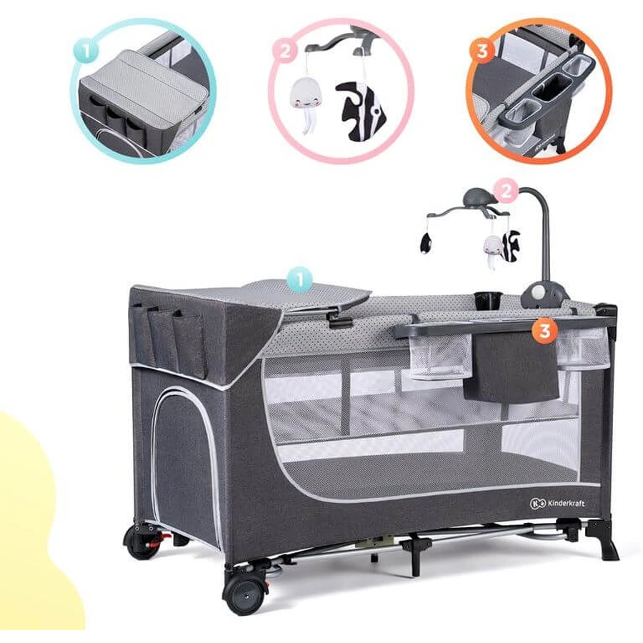 Kinderkraft Leody travel cot with accessories Leody Grey
