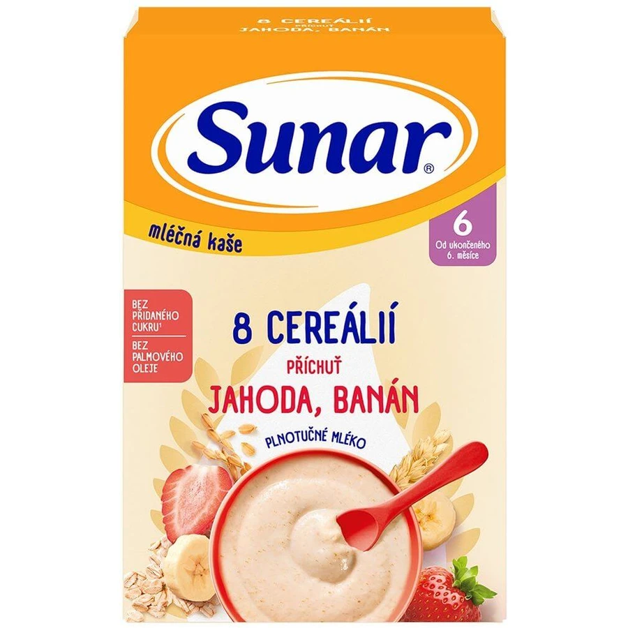 Porridge Sunar con 8 cereali, fragole, banana 210 g