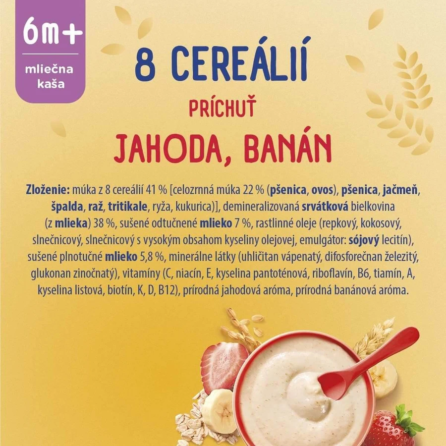 Porridge Sunar con 8 cereali, fragole, banana 210 g