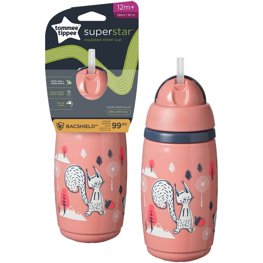 Tommee Tippee Superstar, 12m+, vaso deportivo antigoteo, rosa 266 ml