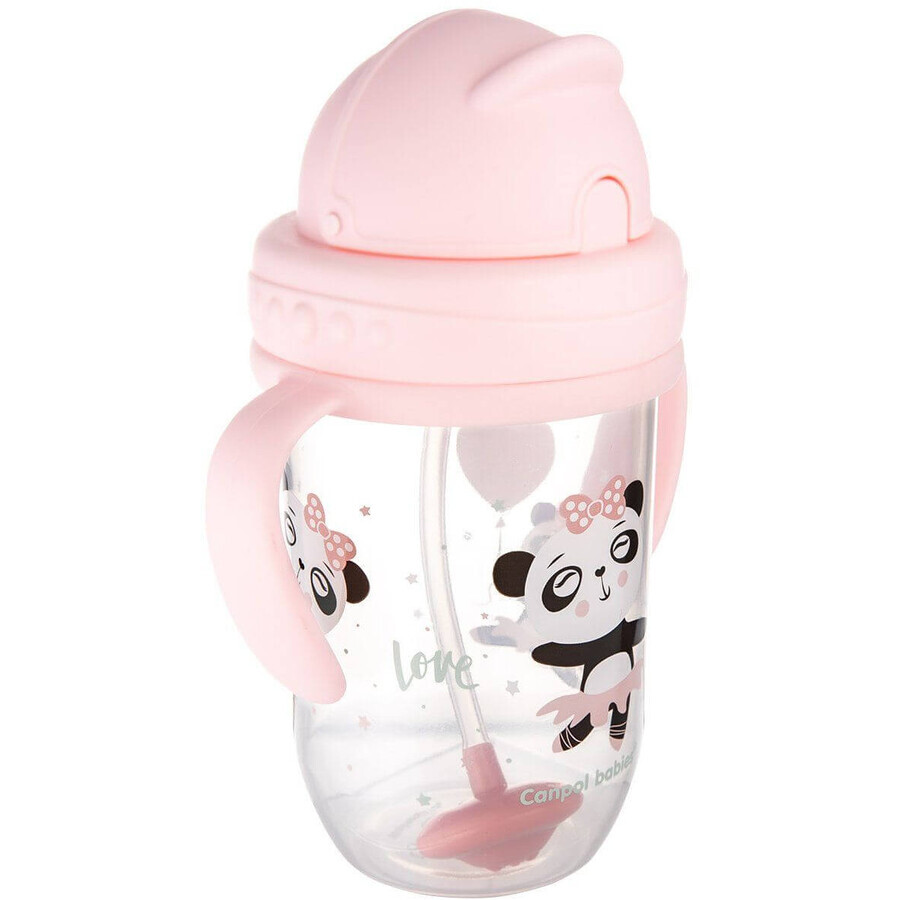 Canpol Baby's No-flow rietjesbeker met gewicht 6m+ Exotische dieren roze 270 ml