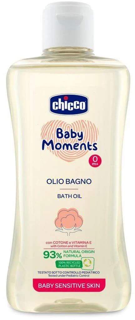 Chicco Baby Moments Sensitive 93% natürliches Badeöl mit Baumwolle und Vitamin E 200 ml