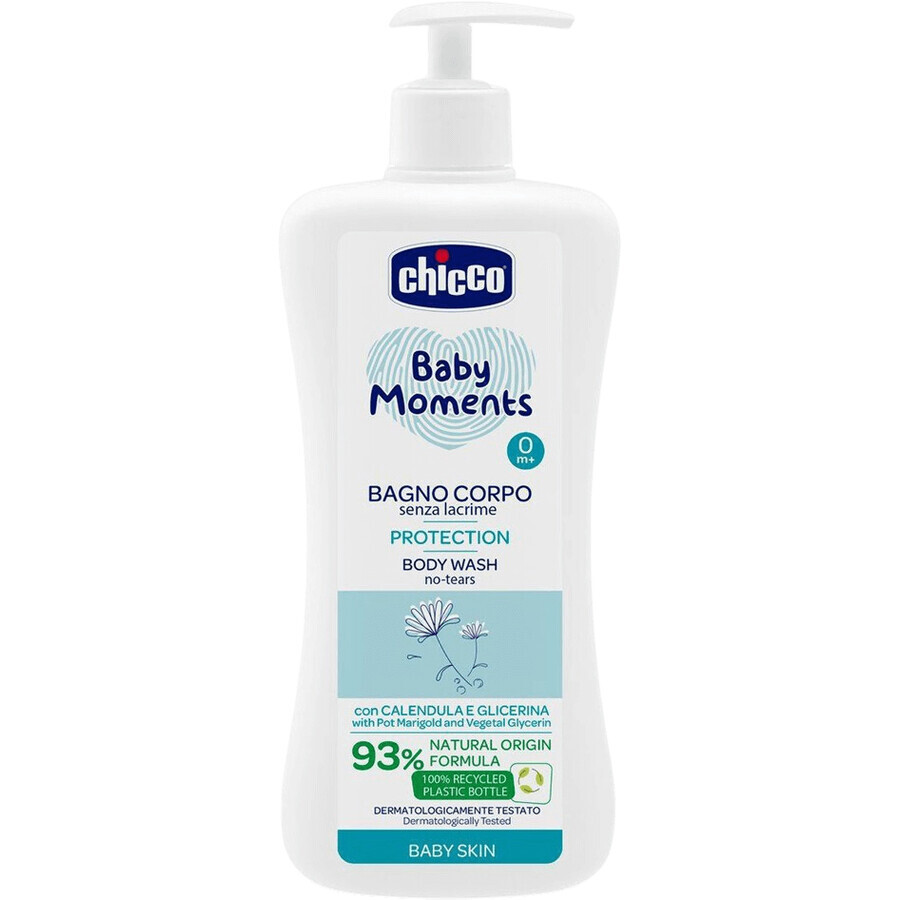 Chicco Baby Protective Moments Körpershampoo mit Spender, 93% natürliche Inhaltsstoffe 750 ml