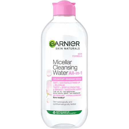 Garnier Skin Naturals Agua limpiadora micelar 3 en 1 para pieles sensibles, 400 ml