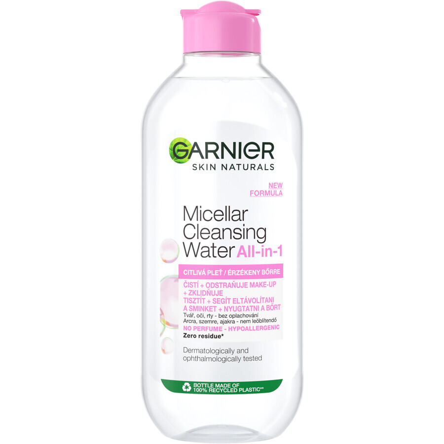 Garnier Skin Naturals Agua limpiadora micelar 3 en 1 para pieles sensibles, 400 ml