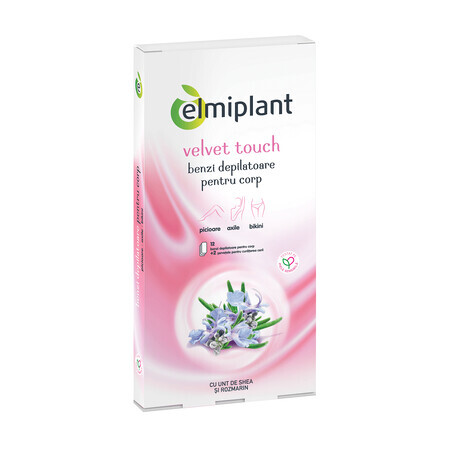 Benzi depilatoare pentru corp Velvet touch, 12 benzi + 2 servetele, Elmiplant