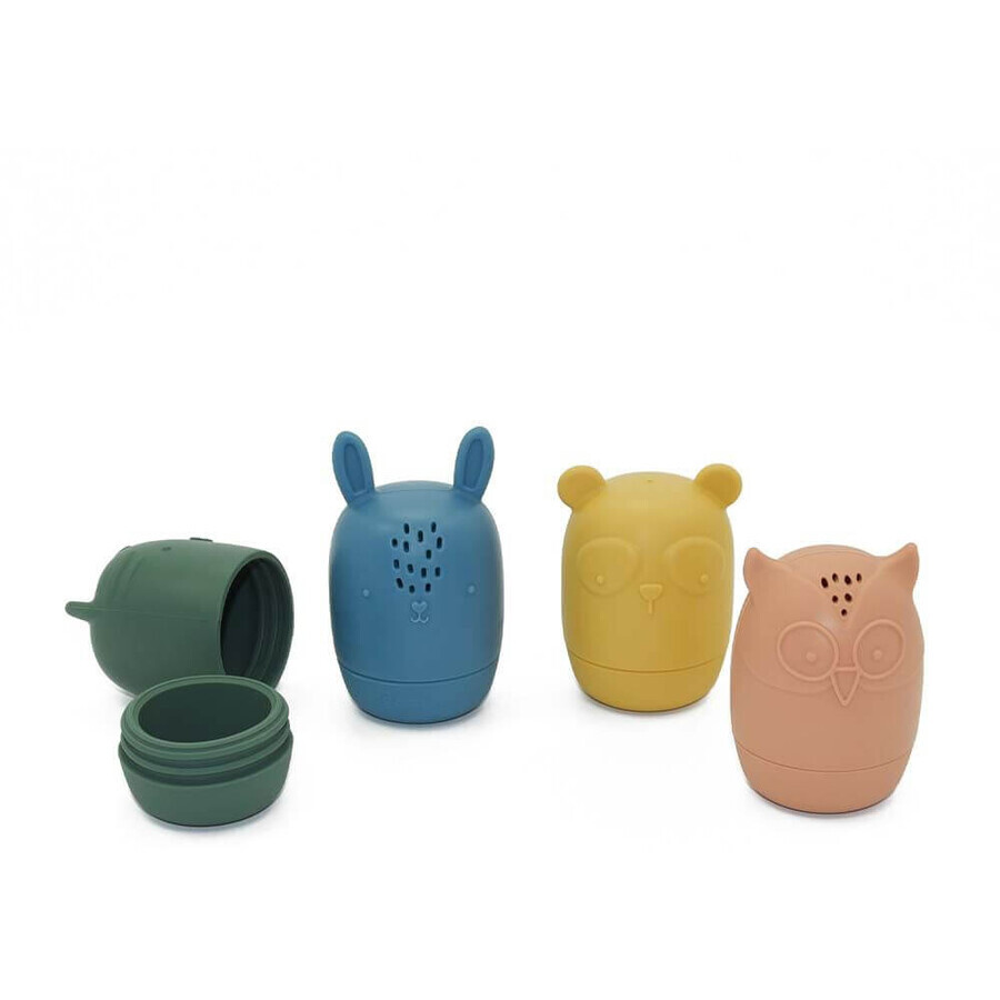 Petite&Mars Juguetes de silicona para el baño AMIGOS 6m+ 4 piezas