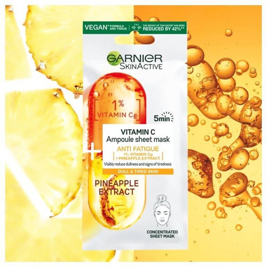 Garnier Skin Naturals Resistance Vials in textile mask with vitamin C and pineapple extract 15 g