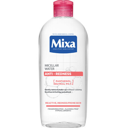 Mixa Agua micelar antirojeces para pieles sensibles con tendencia a rojeces, 400 ml