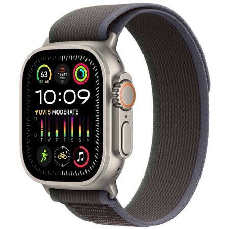 Apple Watch Ultra 2 GPS + Cellular, 49mm Titan-Gehäuse mit blau/schwarzem Trail Loop - M/L