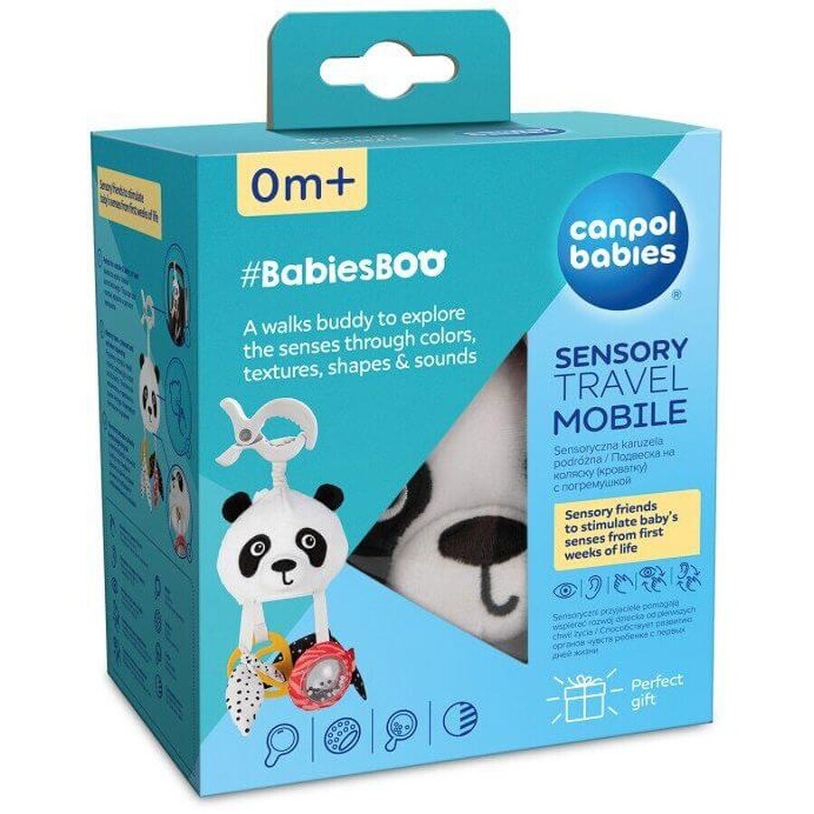 Canpol niños sensorial niños colgante viaje colgante Panda Panda juguete con clip BabiesBoo clip