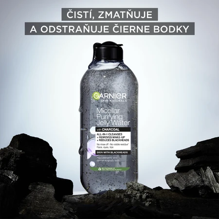 Garnier Pure Active micellar water with activated charcoal gel texture, 400 ml