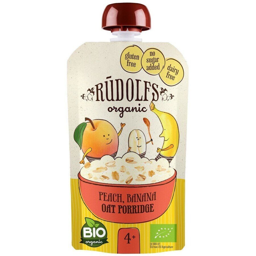 Rudolfs Organic Fruit snack sans gluten Pêche, banane, flocons d'avoine complets 110 g