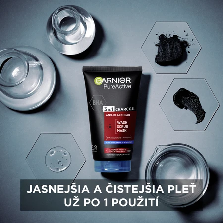 Garnier Skin Naturals Pure Active 3in1 mască cu cărbune activ împotriva punctelor negre, 150 ml