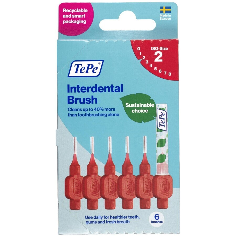 TePe Interdental brushes size 2 red 0,5 mm, paper box 6 pcs