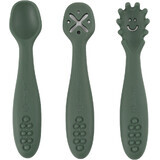 Petite&Mars Set de cuillères d'apprentissage en silicone Take&Match Misty Green 6m+ 3 pcs