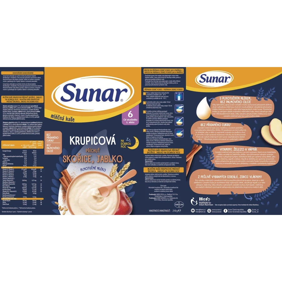 Sunar Milchgrießbrei für einen erholsamen Schlaf Zimt, Apfel 210 g