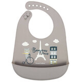 Canpol babies Bonjour Paris Bavette en silicone avec poche beige