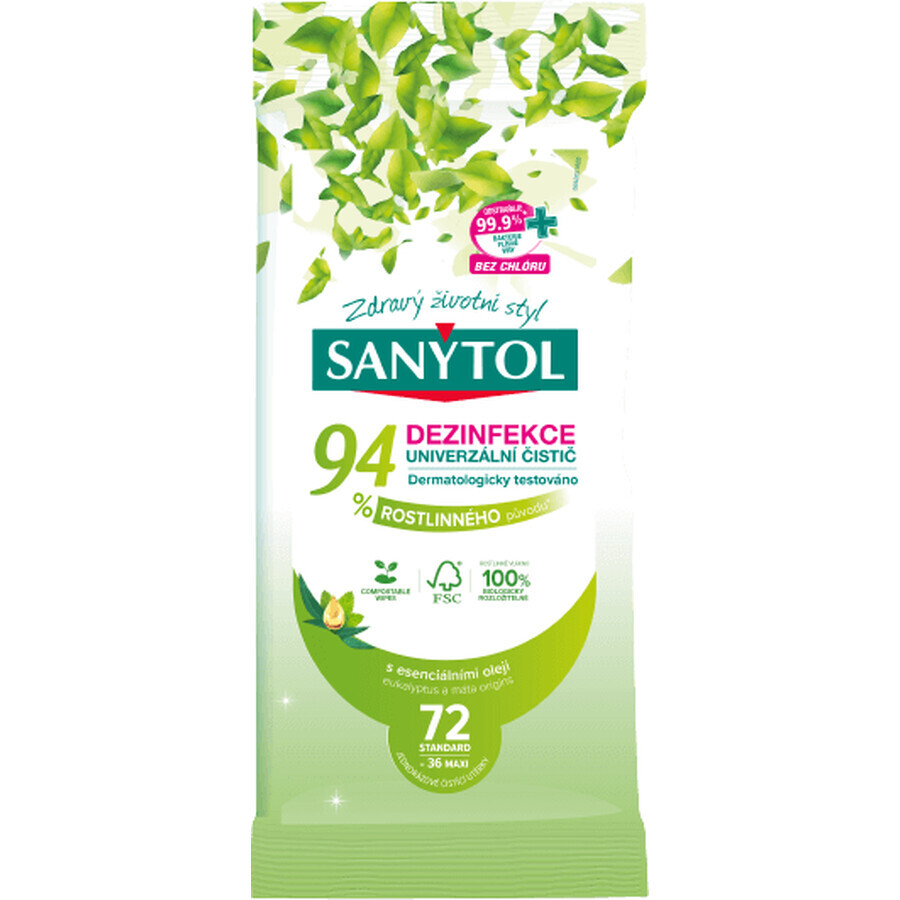 Sanytol Detergent universal dezinfectant 94% de origine vegetală, șervețele 72 buc