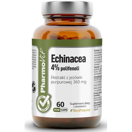 Echinacea 4% polyphénols Extrait de fleurs violettes 360 mg (60 gélules) Pharmovit Clean Label