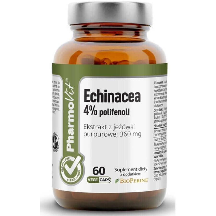 Echinacea 4% polyphénols Extrait de fleurs violettes 360 mg (60 gélules) Pharmovit Clean Label