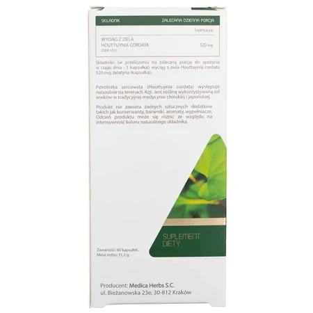 Houttuynia (Herbe à cœur) 520mg, 60 capsules Medica Herbs