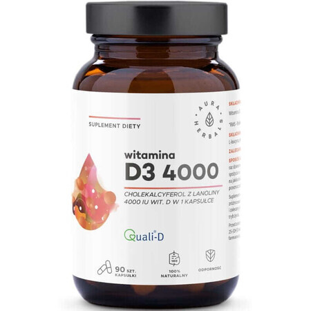 Vitamin D3 4000 IU 90 Kapseln Aura Herbals