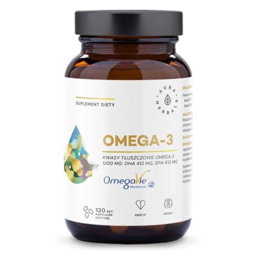 Omega-3 1200mg, 120 softgel capsules Aura Herbals