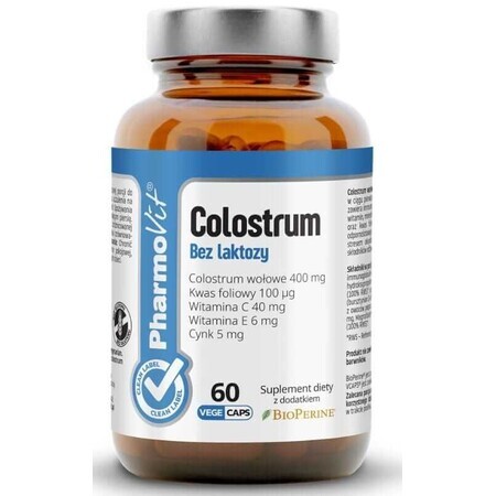 Colostrum bovin sans lactose 60 gélules Pharmovit Clean Label