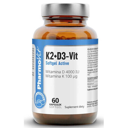 K2 + D3 4000 IU Vit Softgel Active 60 caps Pharmovit Clean Label