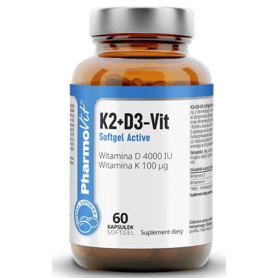 K2 + D3 4000 IU Vit Softgel Active 60 caps Pharmovit Clean Label