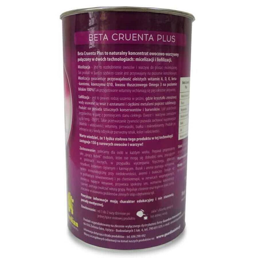 Beta Cruenta Plus - Producto energético y reconstituyente de la sangre, remolacha, caja de 500 g, Guardian International