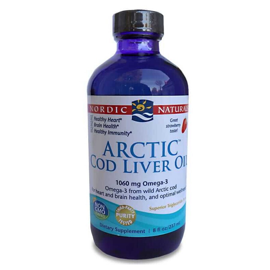 Olio di fegato di merluzzo artico alla fragola 1060mg Olio di fegato di merluzzo selvatico 237ml, Nordic Naturals