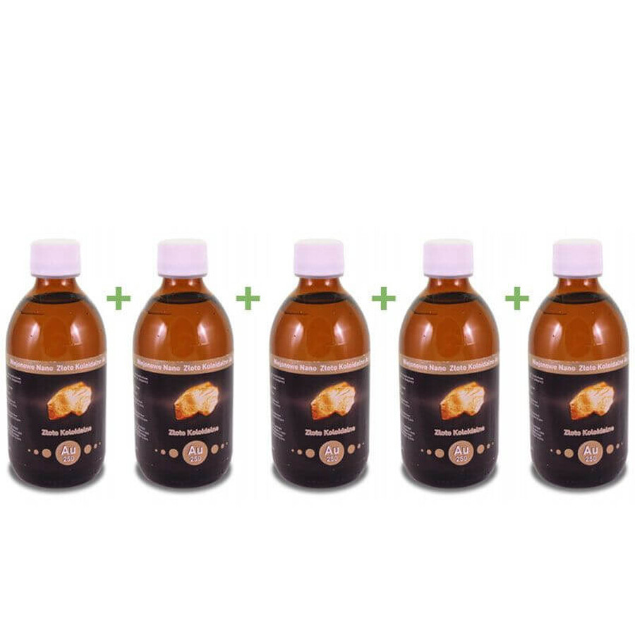 5x Nano Kolloidales Gold AU 250 - 25 ppm 300 ml Vitacolloids