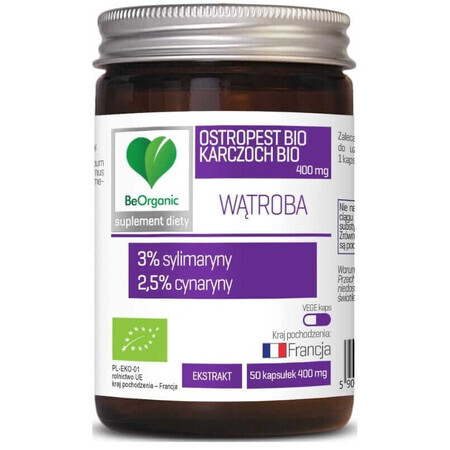 BeOrganic Organic Thistle 3% + Organic Artichoke 2.5%, 400mg (50 capsules).