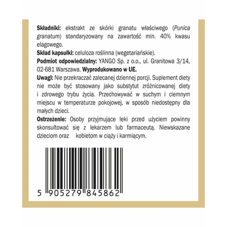 Estratto di corteccia di melograno 50:1 ( 40% di acido ellagico ) 90 capsule YANGO