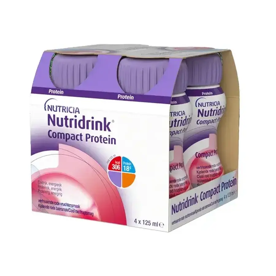 Nutridrink proteína compacta con refrescante sabor a frutos rojos, 4 x 125 g, Nutricia