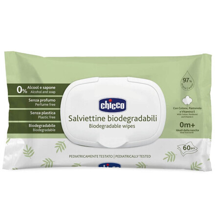 Alcohol-free biodegradable wet napkins, + 0 months, 60 pieces, Chicco