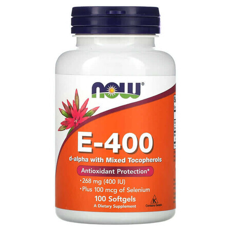 Vitamine E 400 IE met selenium, 100 zachte gels, Now Foods