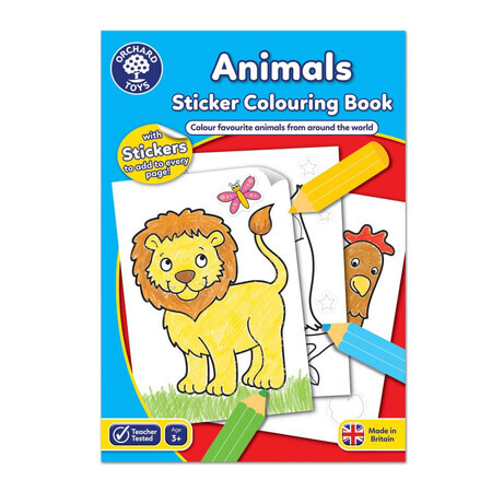 Kleurboek met dierenstickers en activiteiten in het Engels, +3 jaar, Orchard