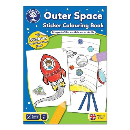 Livre de coloriage avec des activités en anglais et des autocollants de l'espace Outer Space, +3 ans, Orchard