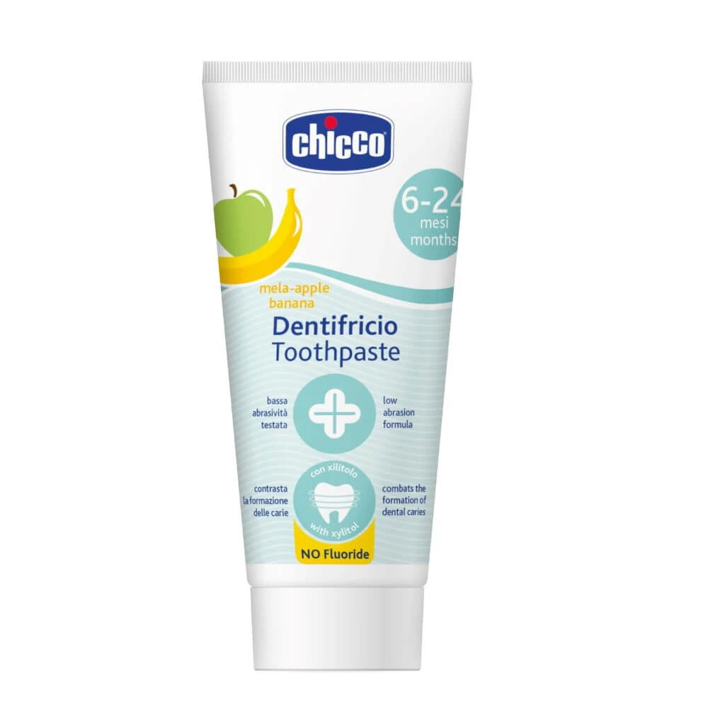 Babyzahnpasta ohne Fluorid mit Apfel- und Bananengeschmack, + 6 Monate, 50 ml, Chicco