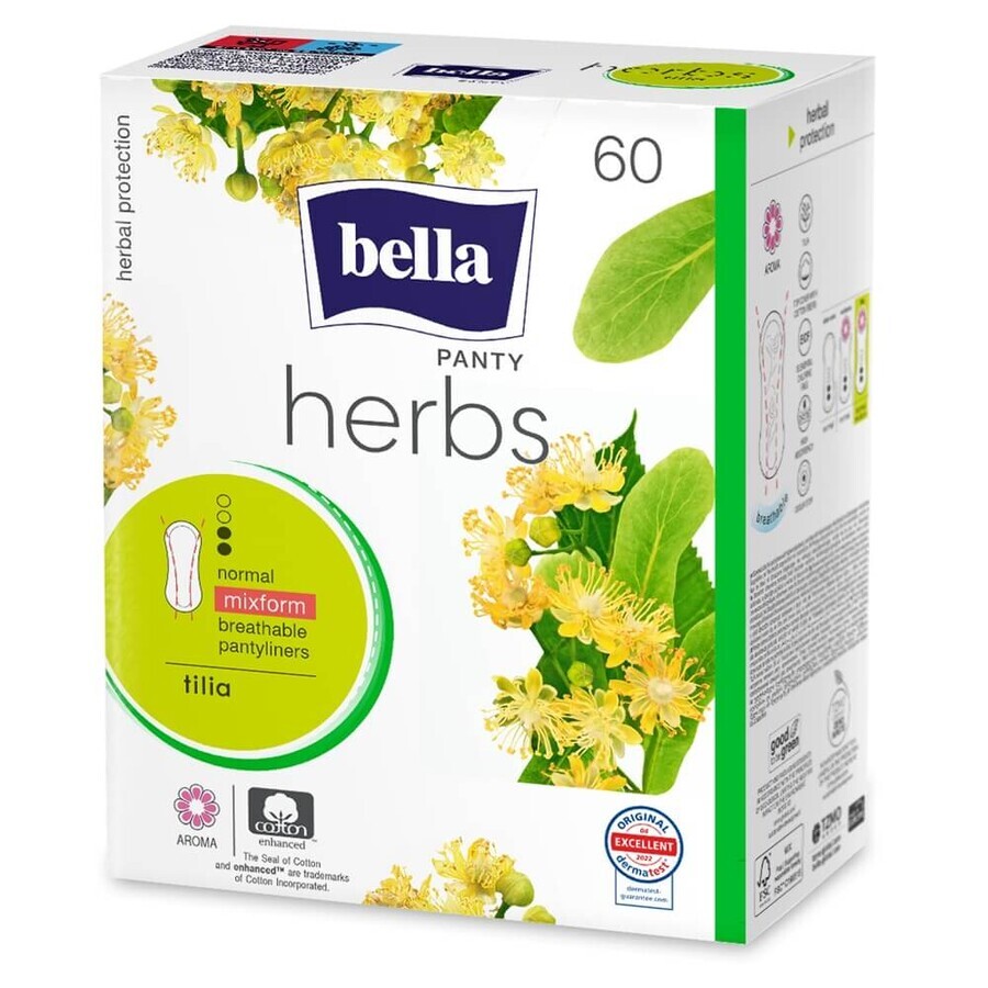 Täglich saugfähige Einlagen mit Lindenblütenextrakt Panty Herbs, 60 Stück, Bella