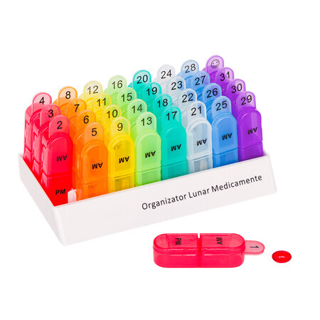 Organizador mensual de medicamentos, 2 cajas de colores desmontables, Health Bazaar