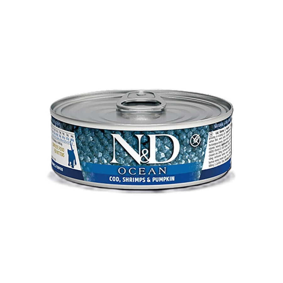 Nassfutter mit Thunfisch, Shrimps und Kürbis für Kätzchen und trächtige Katzen N&D Ocean Kitten, 70 g, Farmina