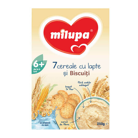 7 cereale cu lapte și biscuiți, +6 luni, 250 g, Milupa