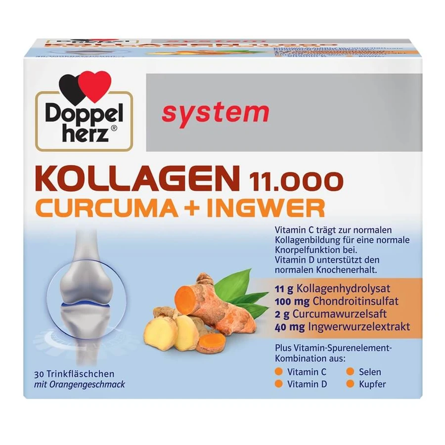 Kollagen 11000 Plus Curcuma + Ghimbir, 30 flacoane, Doppelherz