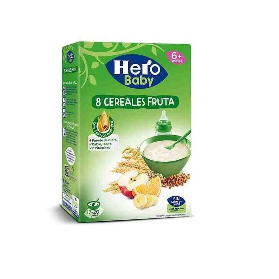 8 Cereale integrale cu fructe fără lapte, +6 luni, 500 g, Hero Baby