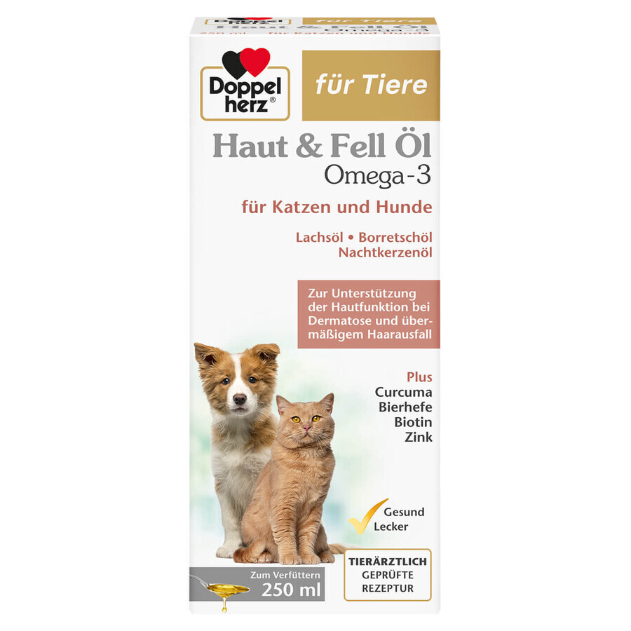 Suplemento con aceite omega-3 para el pelo de los gatos, 250 ml, Doppelherz Pets