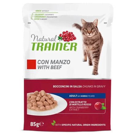 Katzennassfutter mit Rindfleisch für ausgewachsene Katzen, 85 g, Natural Trainer